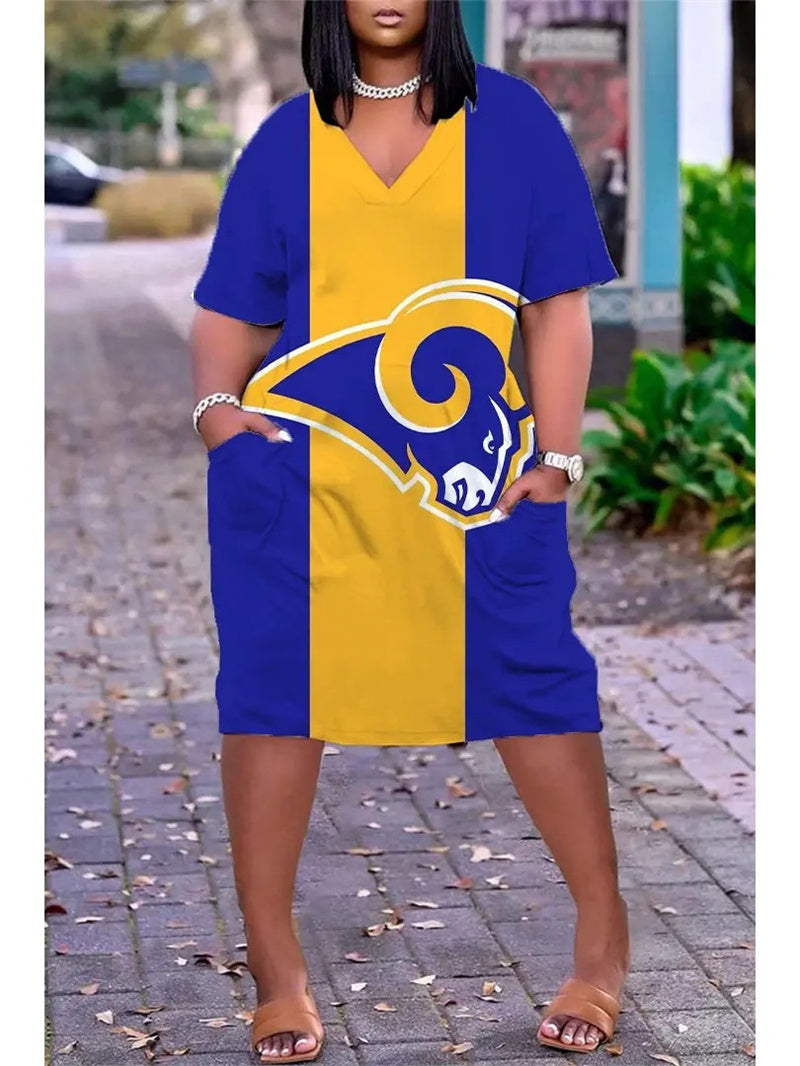 Los Angeles Rams V-neck Casual Pocket Dress Limited Edition AZBTVCPD000099