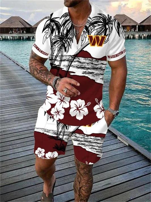 Washington Commanders Zip Polo Shirt And Shorts Men AZPLZ237