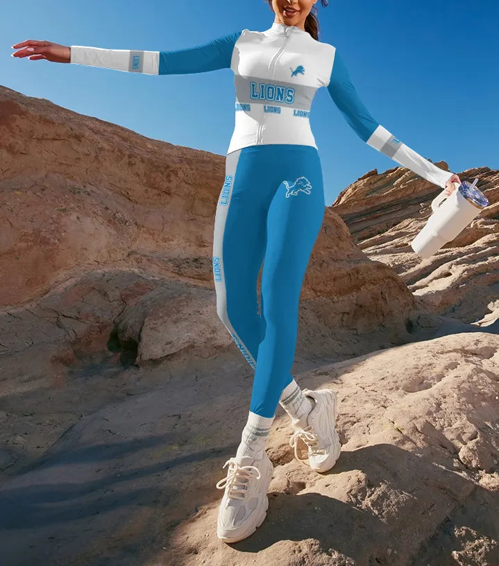 Detroit Lions 2 Piece Workout  Sets :Sculpt High Waist Gym Leggings & long Sleeve Sports Top (1)