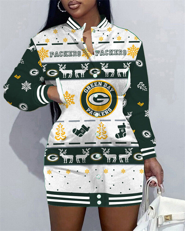 Green Bay Packers Women Button Down Jacket Dress AZBTBDJD000236