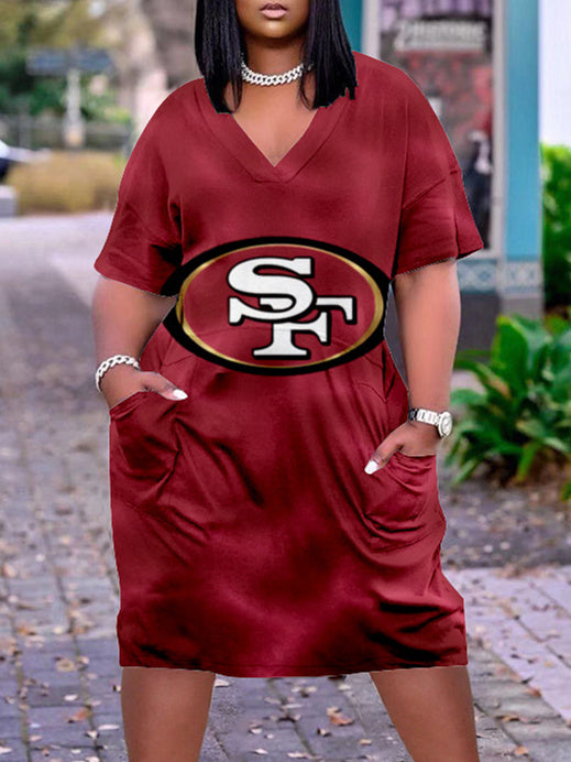 San Francisco 49ers V-neck Casual Pocket Dress Limited Edition AZBTVCPD000489