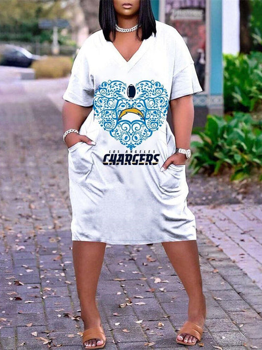 Los Angeles Chargers V-neck Casual Pocket Dress Limited Edition AZBTVCPD000047