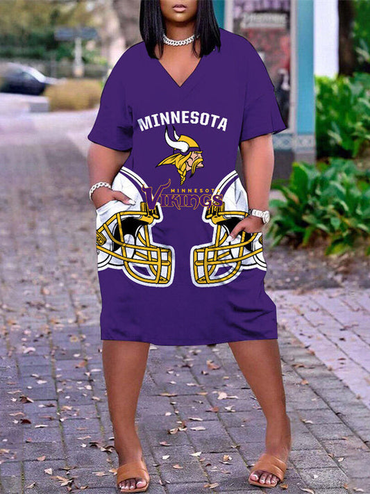 Minnesota Vikings V-neck Casual Pocket Dress Limited Edition AZBTVCPD000167