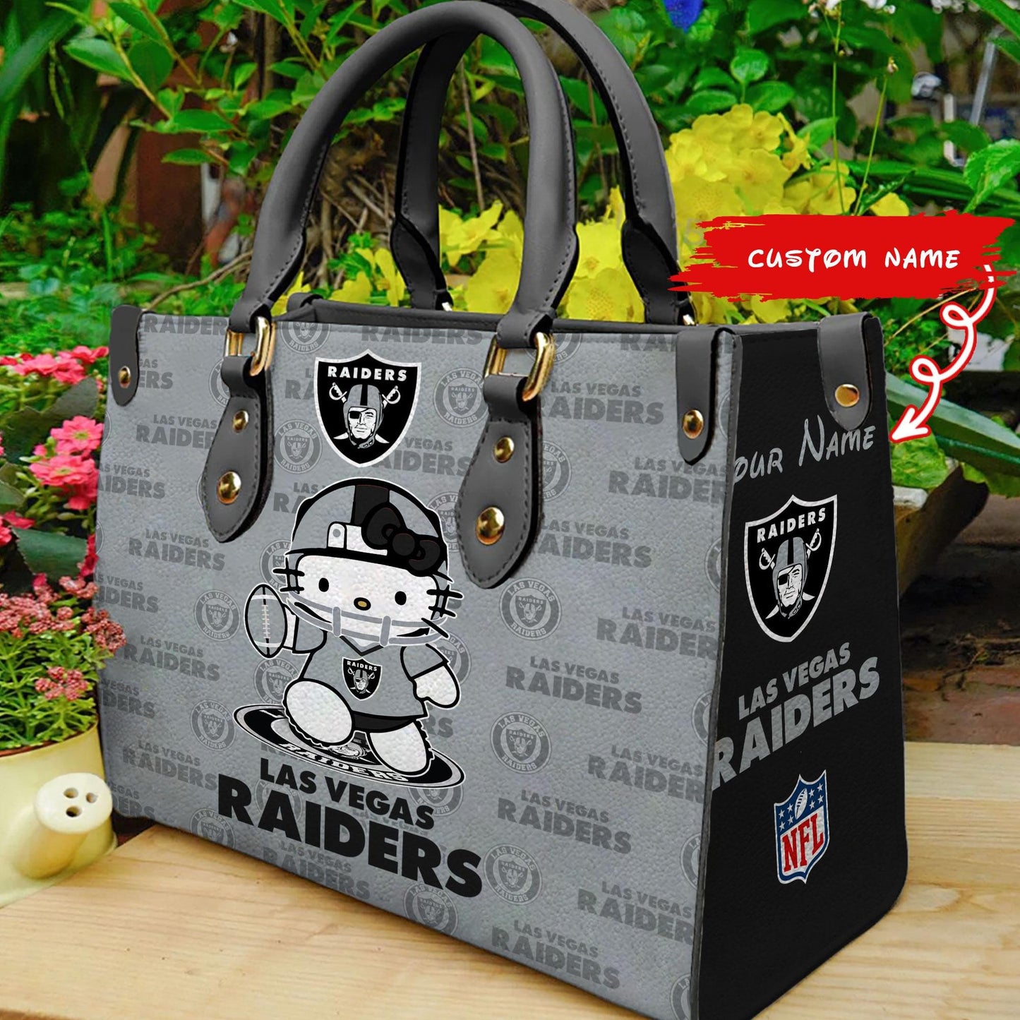 Las Vegas Raiders Kitty Personalized Leather Hand Bag BBLTHB890