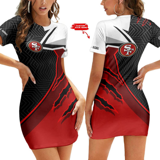 San Francisco 49ers Personalized Short Sleeve Bodycon Mini Dress BGCSD452
