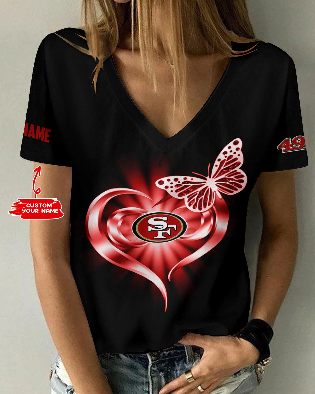 San Francisco 49ers Personalized V-neck Women T-shirt AGCWTS549