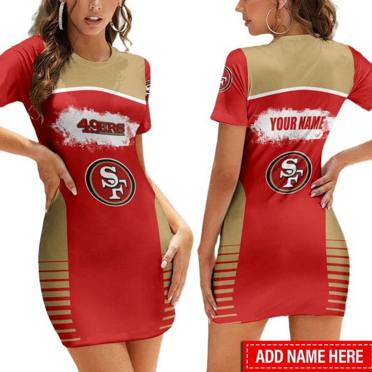 San Francisco 49ers Personalized Short Sleeve Bodycon Mini Dress BGCSD463