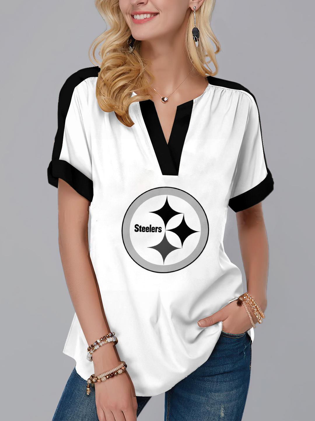 Pittsburgh Steelers Fashion Short Sleeve V-Neck Shirt AZSSV195