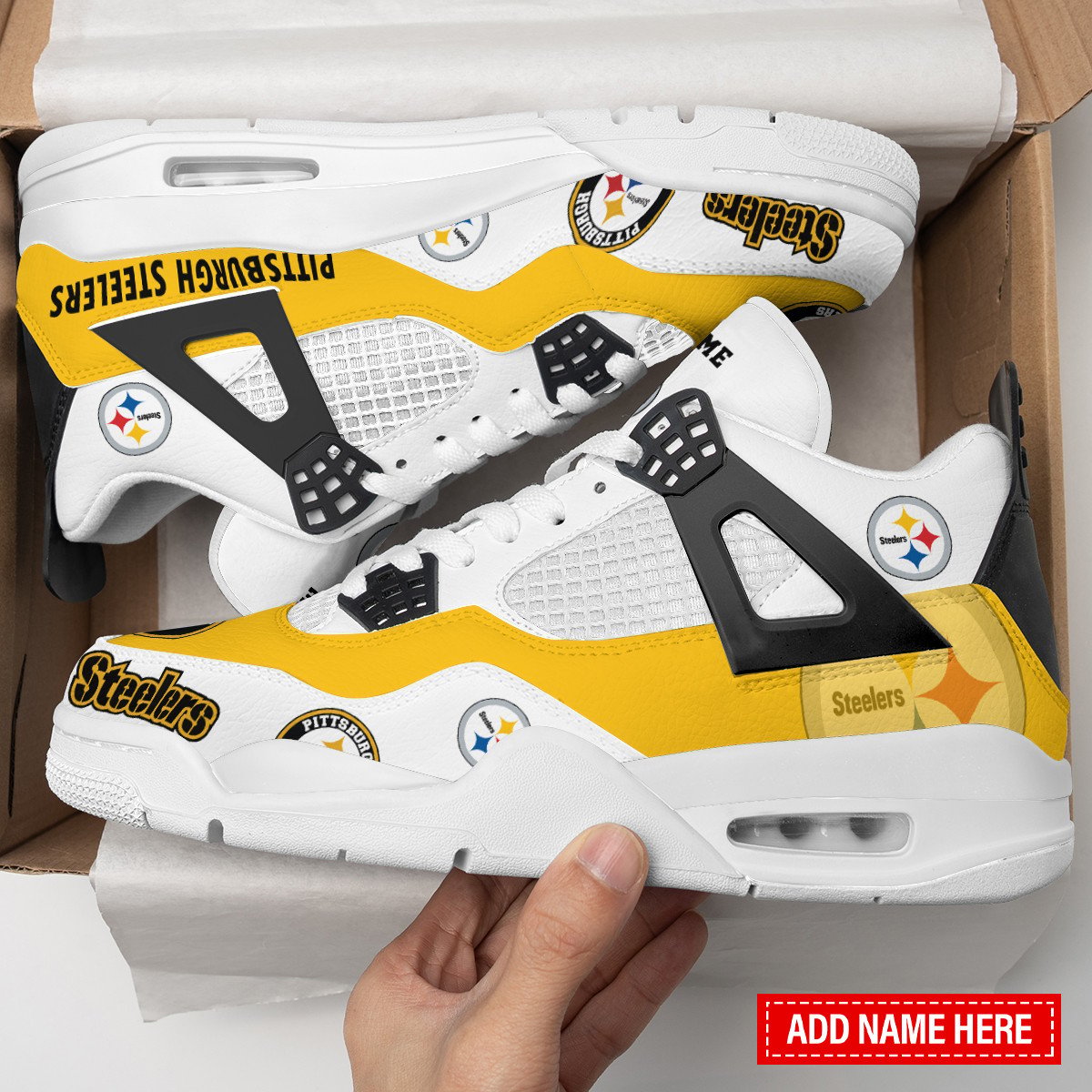 Pittsburgh Steelers Personalized AJ4 Sneaker BGAJ4S358