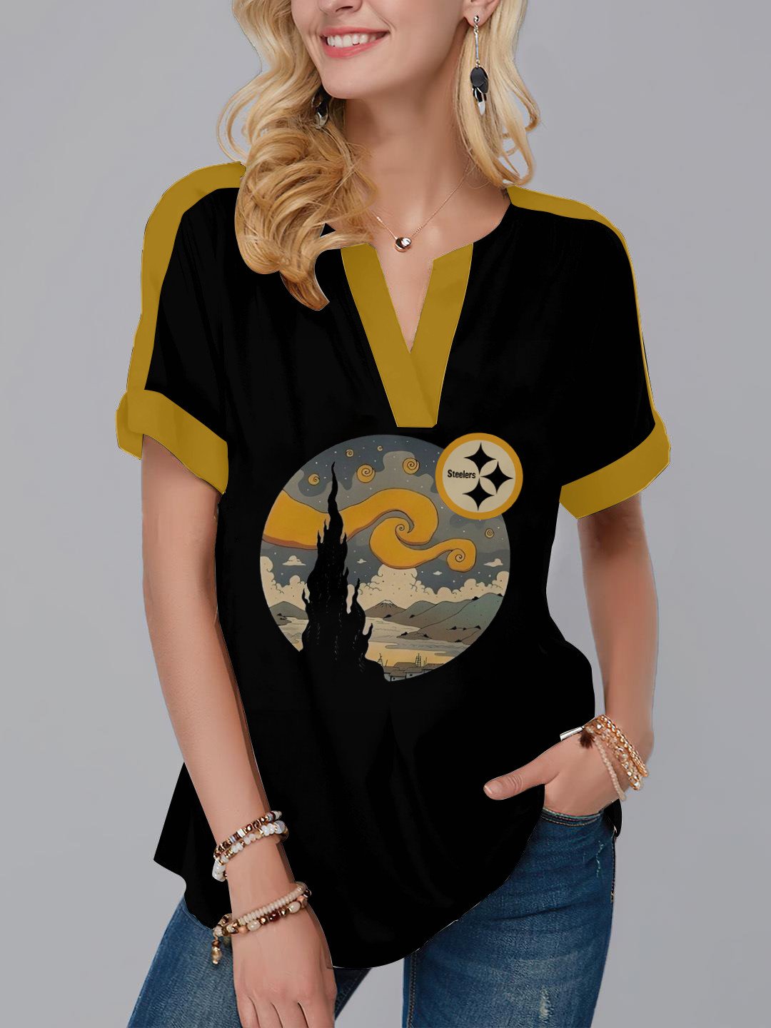Pittsburgh Steelers Fashion Short Sleeve V-Neck Shirt AZSSV250