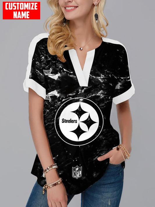 Pittsburgh Steelers Personalized Fashion Short Sleeve V-Neck Shirt AZSSV271