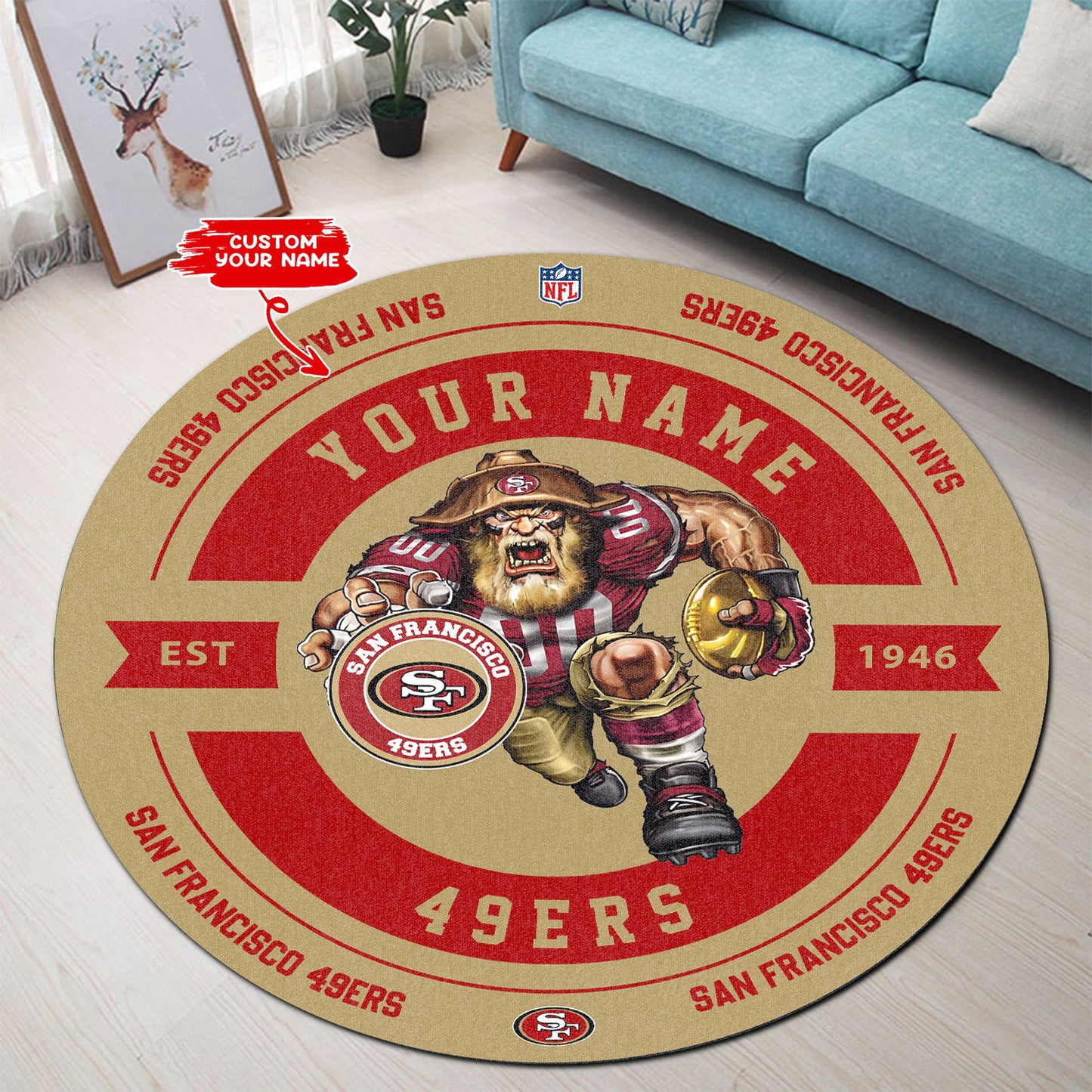 San Francisco 49ers Personalized Round Rug 98RRUG244
