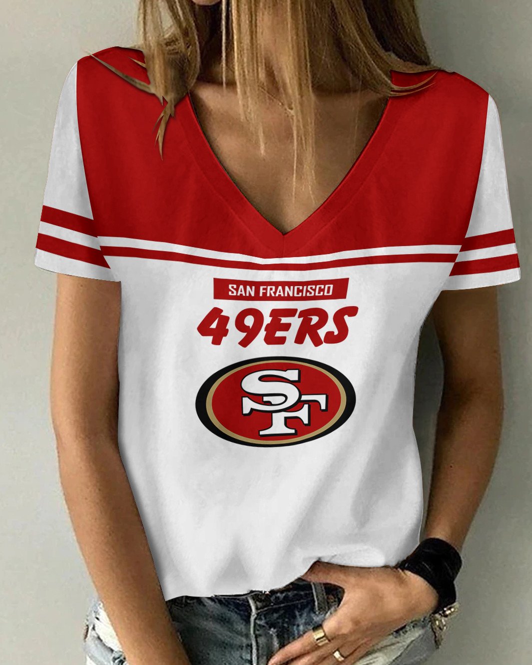 San Francisco 49ers V-neck Women T-shirt AGCWTS635