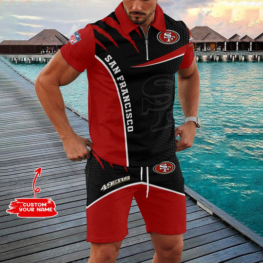 San Francisco 49ers Zip Polo Shirt And Shorts Men AZPLZ312