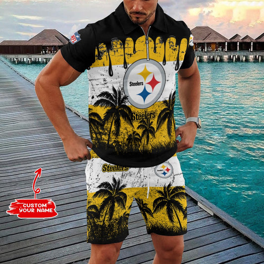 Pittsburgh Steelers Zip Polo Shirt And Shorts Men AZPLZ315