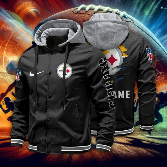 Pittsburgh Steelers Personalized Baseball Jacket With Detachable Hood AZBTHBJK000015