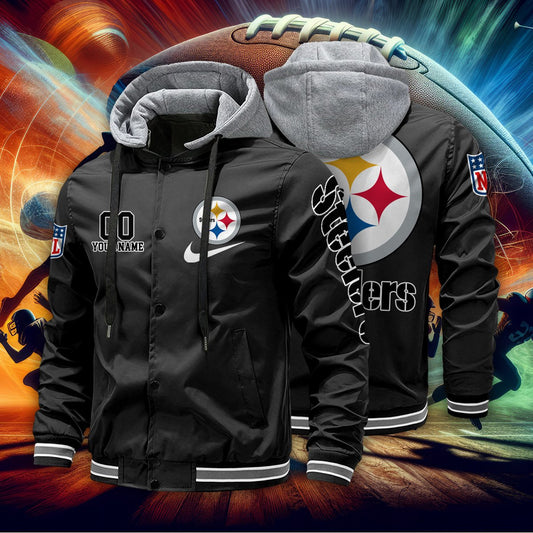 Pittsburgh Steelers Personalized Baseball Jacket With Detachable Hood AZBTHBJK000044