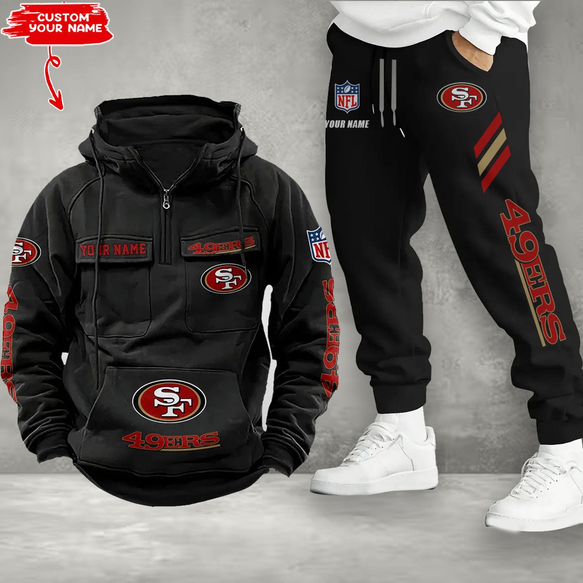 San Francisco 49ers Combo Multi-Pockets Hoodie And Pants EM56
