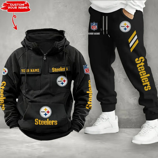 Pittsburgh Steelers Combo Multi-Pockets Hoodie And Pants EM55