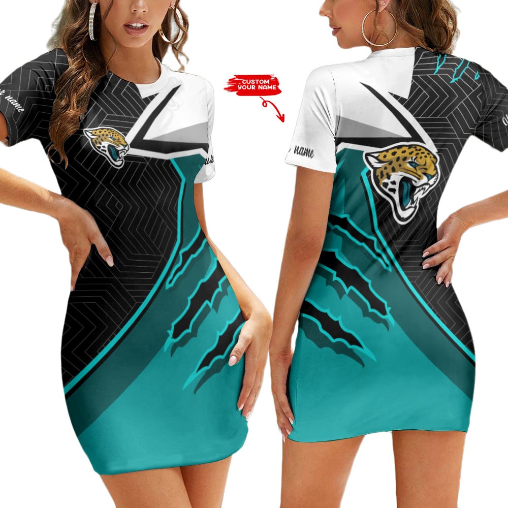 Jacksonville Jaguars Personalized Short Sleeve Bodycon Mini Dress BGCSD453
