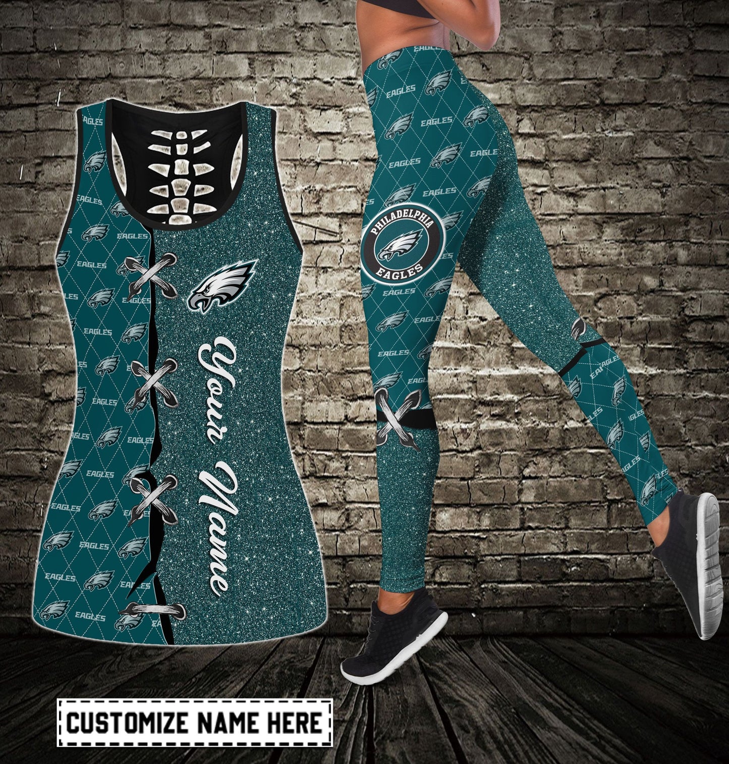 Philadelphia Eagles Personalized Combo Croptop Hoodie And Leggings AZCLG214+AZC2CHD214