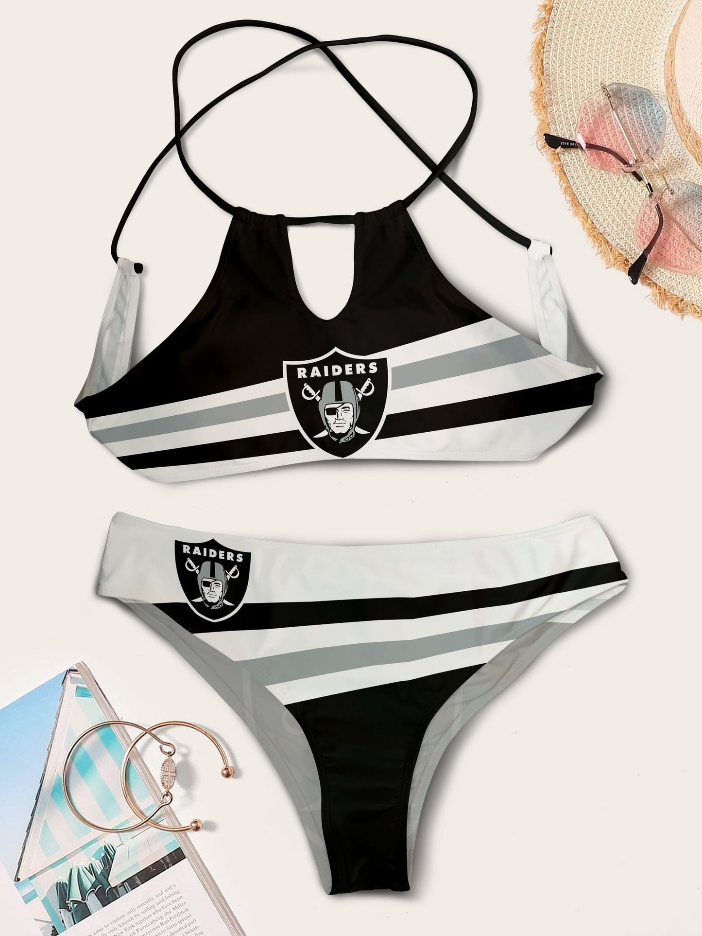 Las Vegas Raiders Women’s Cami Keyhole One-piece Swimsuit BG83