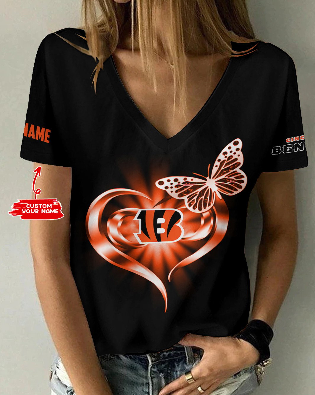 Cincinnati Bengals Personalized V-neck Women T-shirt AGCWTS553