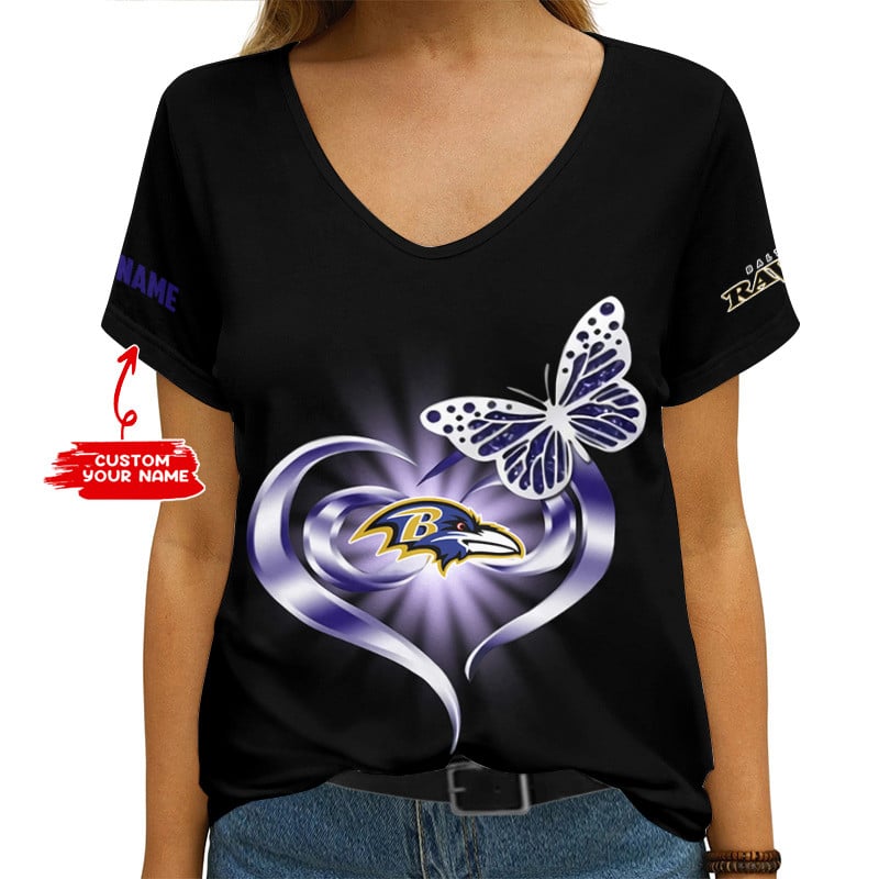 Baltimore Ravens Personalized V-neck Women T-shirt AGCWTS552