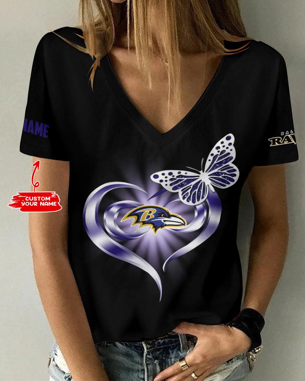 Baltimore Ravens Personalized V-neck Women T-shirt AGCWTS552