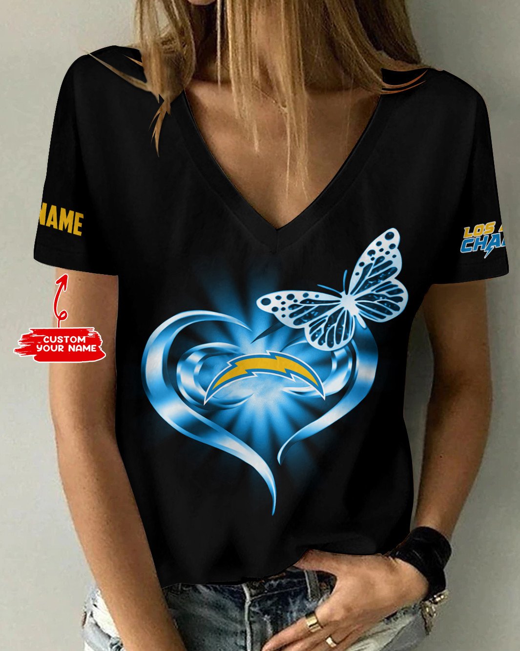Los Angeles Chargers Personalized V-neck Women T-shirt AGCWTS551