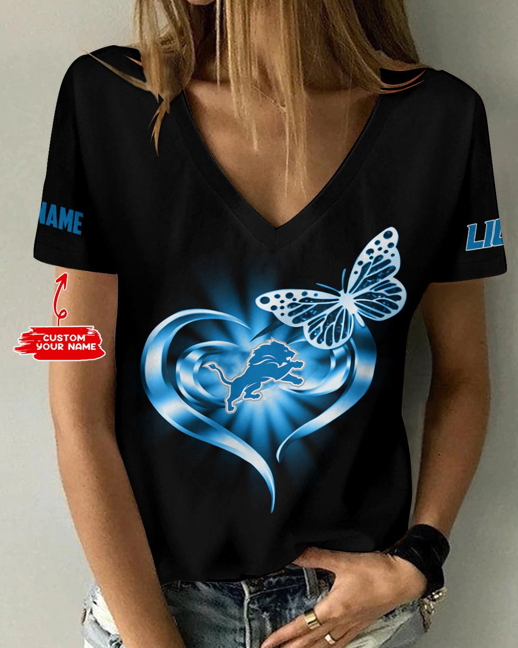 Detroit Lions Personalized V-neck Women T-shirt AGCWTS550