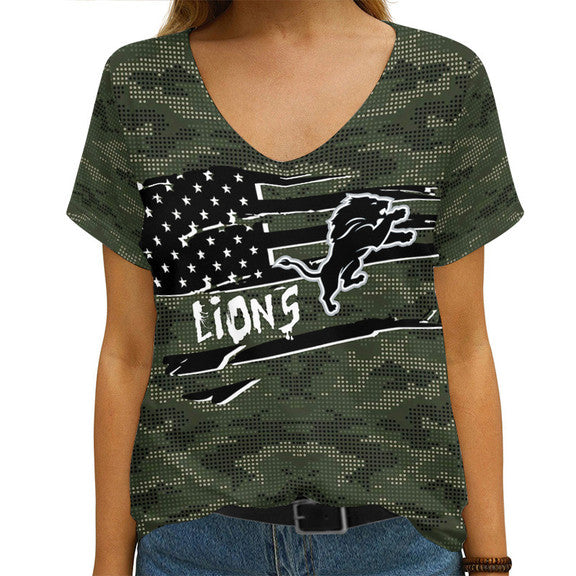 Detroit Lions V-neck Women T-shirt AGCWTS568