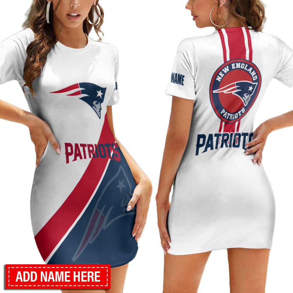 New England Patriots Personalized Short Sleeve Bodycon Mini Dress BGCSD459