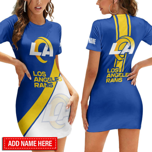 Los Angeles Rams Personalized Short Sleeve Bodycon Mini Dress BGCSD458