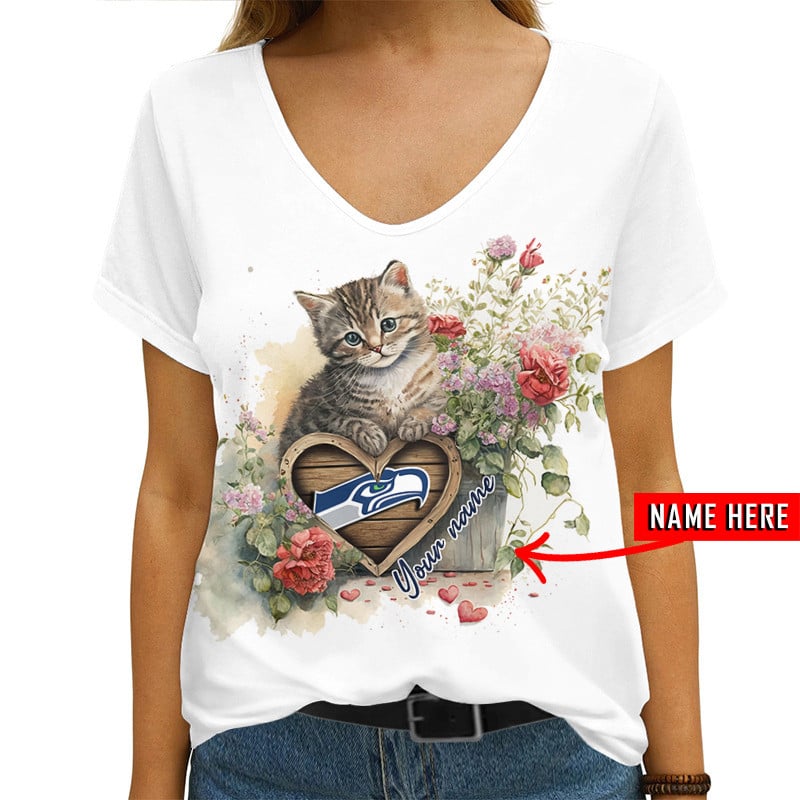 Seattle Seahawks Personalized V-neck Women T-shirt AGCWTS576