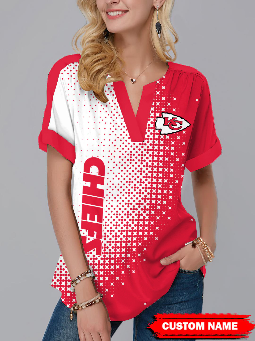 Kansas City Chiefs Personalized Fashion Short Sleeve V-Neck Shirt AZSSV055