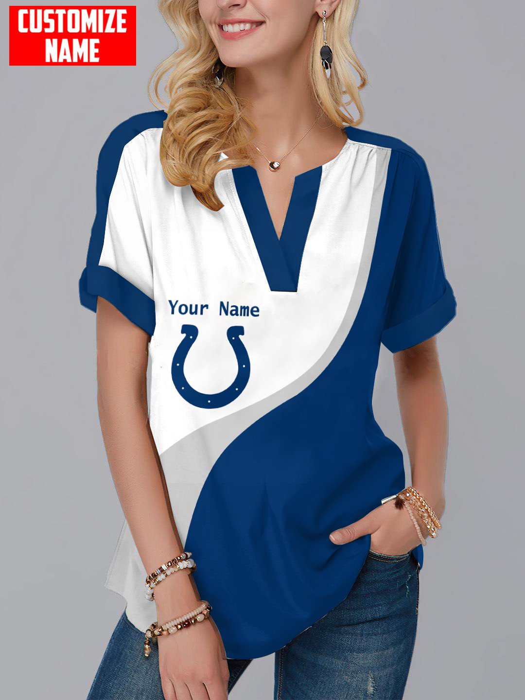 Indianapolis Colts Personalized Fashion Short Sleeve V-Neck Shirt AZSSV084