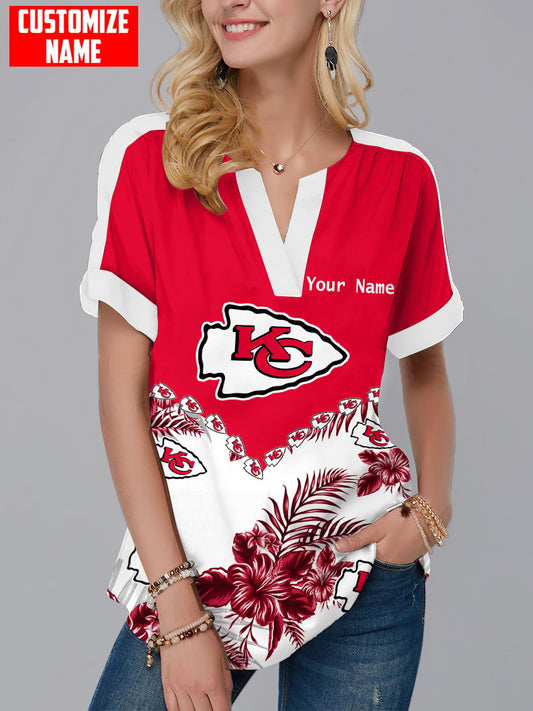 Kansas City Chiefs Personalized Fashion Short Sleeve V-Neck Shirt AZSSV082