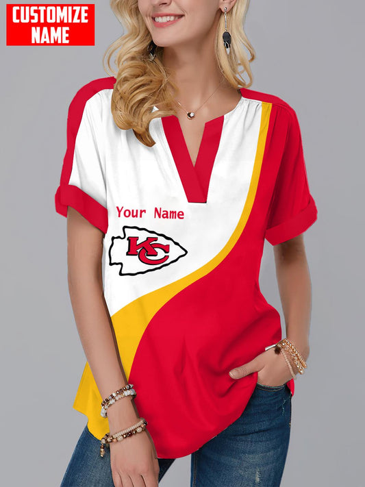 Kansas City Chiefs Personalized Fashion Short Sleeve V-Neck Shirt AZSSV081