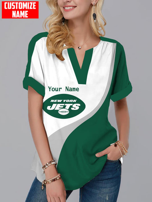 New York Jets Personalized Fashion Short Sleeve V-Neck Shirt AZSSV088