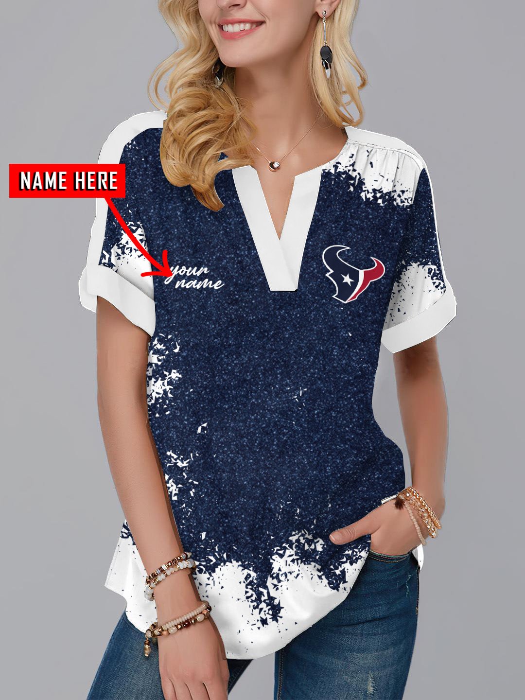 Houston Texans Personalized Fashion Short Sleeve V-Neck Shirt AZSSV108