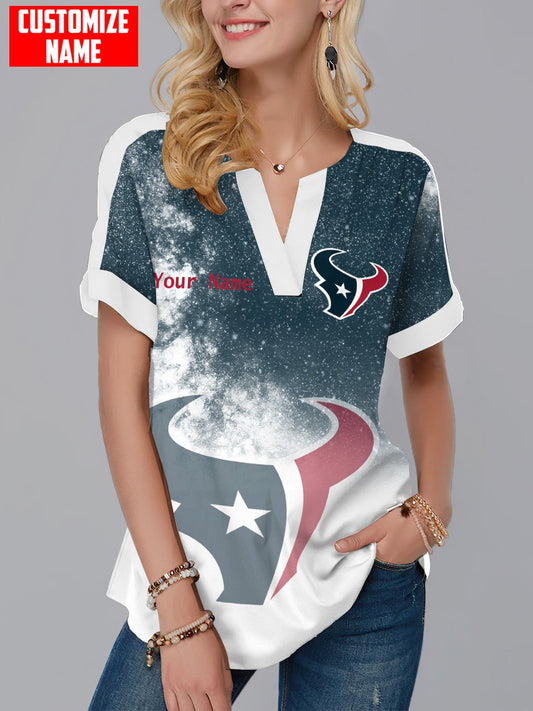 Houston Texans Personalized Fashion Short Sleeve V-Neck Shirt AZSSV152