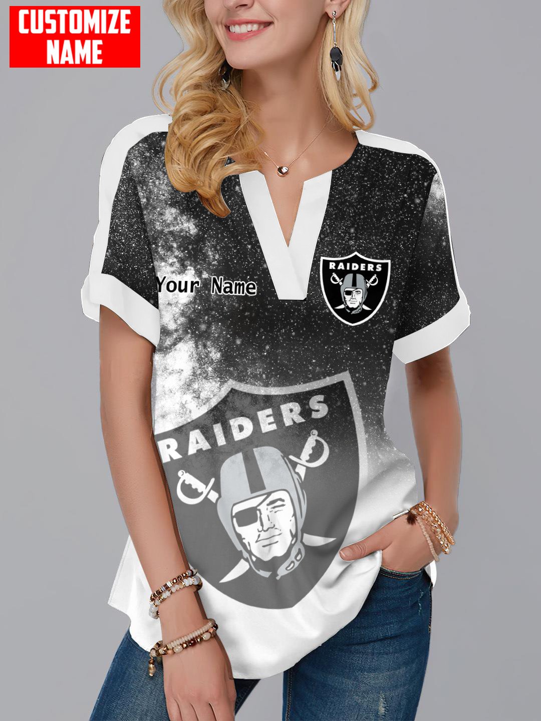 Las Vegas Raiders Personalized Fashion Short Sleeve V-Neck Shirt AZSSV149