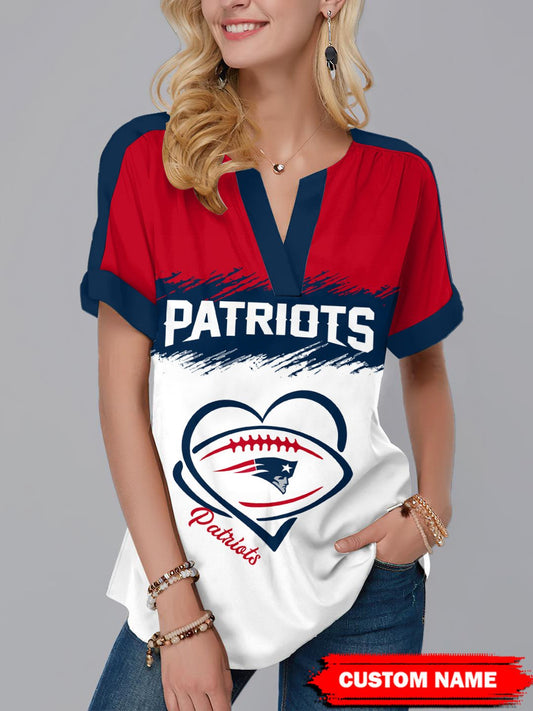 New England Patriots Personalized Fashion Short Sleeve V-Neck Shirt AZSSV155