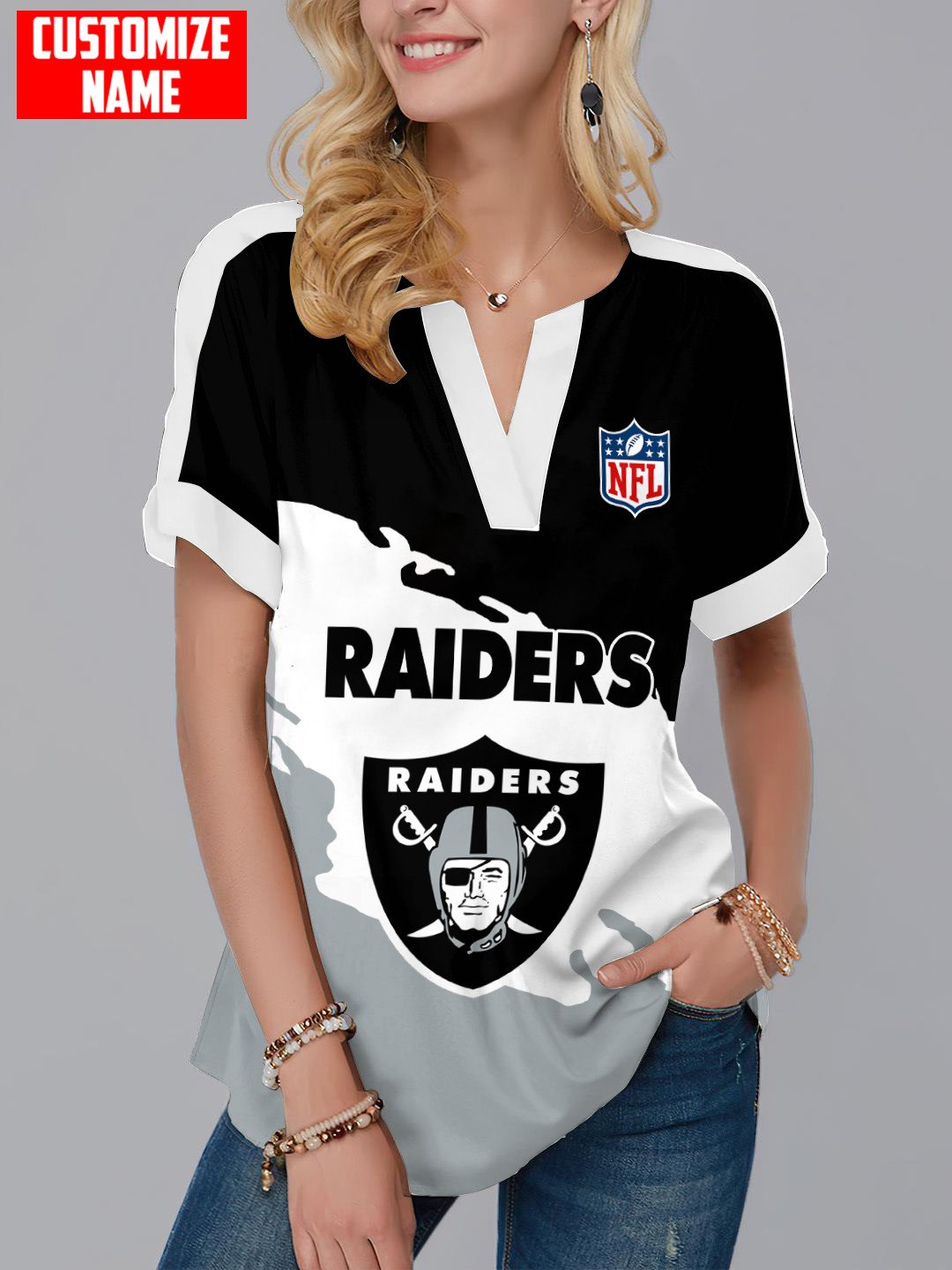 Las Vegas Raiders Personalized Fashion Short Sleeve V-Neck Shirt AZSSV157