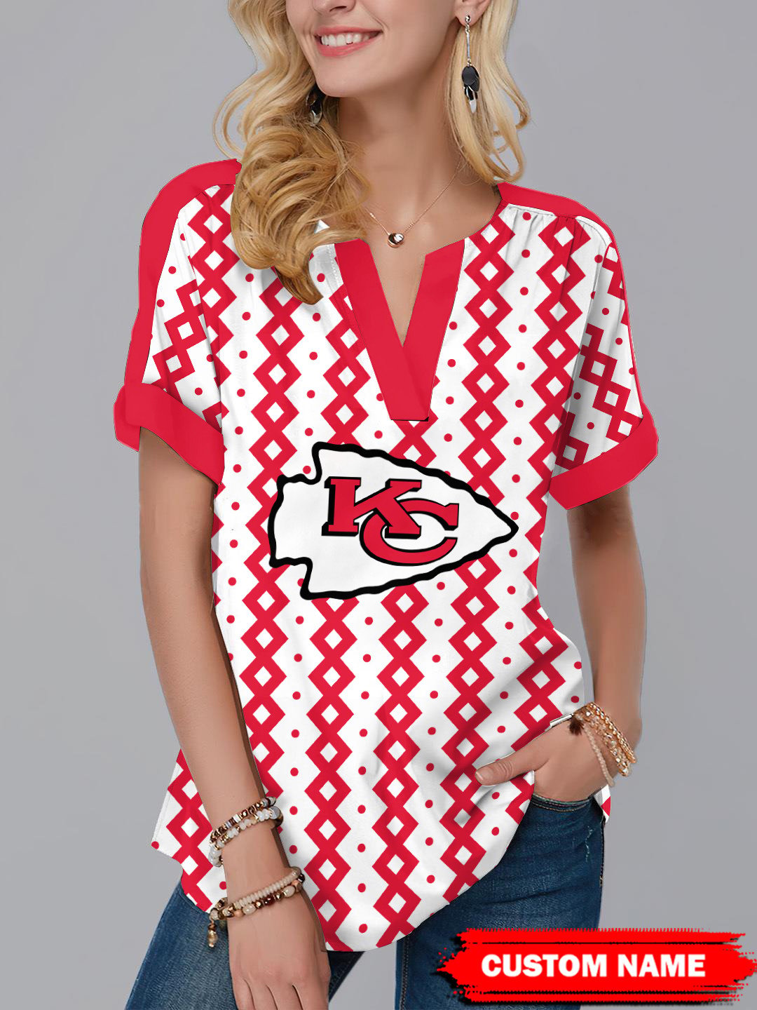 Kansas City Chiefs Personalized Fashion Short Sleeve V-Neck Shirt AZSSV166