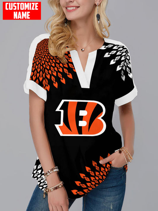 Cincinnati Bengals Personalized Fashion Short Sleeve V-Neck Shirt AZSSV182