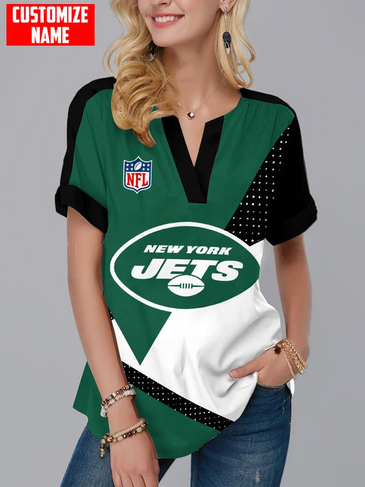 New York Jets Personalized Fashion Short Sleeve V-Neck Shirt AZSSV181