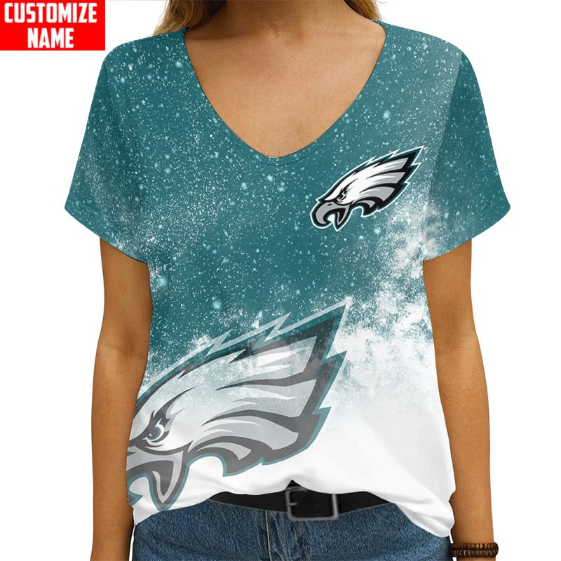 Philadelphia Eagles Personalized V-neck Women T-shirt AGCWTS606
