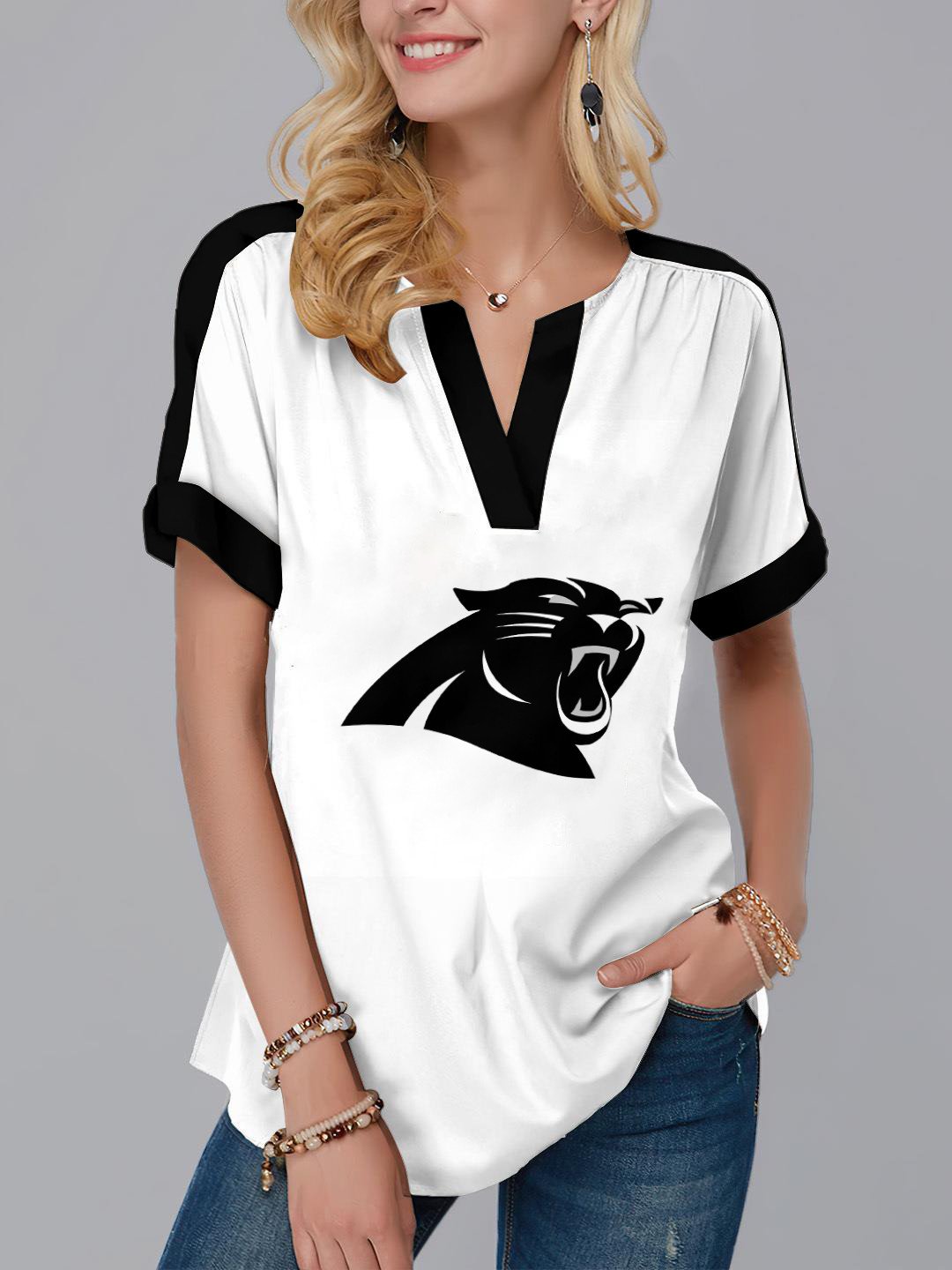 Carolina Panthers Fashion Short Sleeve V-Neck Shirt AZSSV194